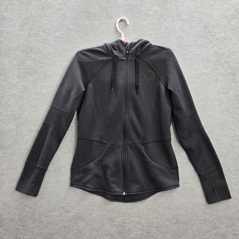 The North Face Women Hoodie M Black Logo Embroidery Activewear Zipper